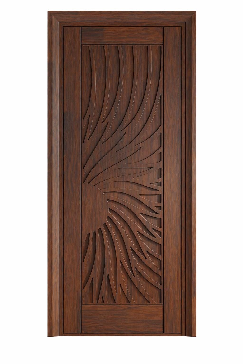 Solid Teak Wood Carved Door | CNC Wave Panel, Traditional Entryway Home Decor