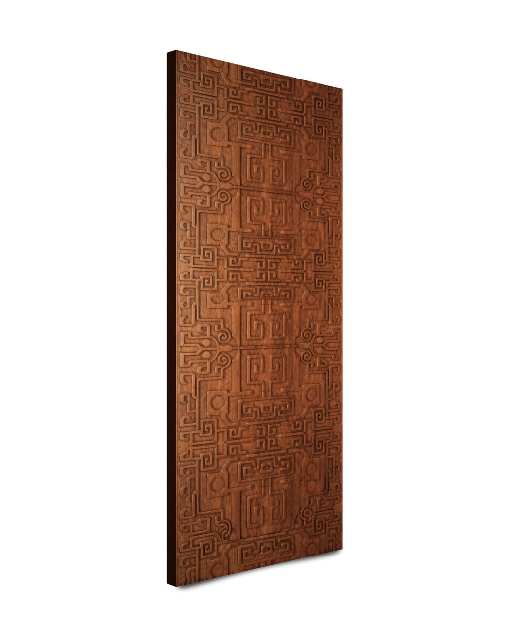 Solid Teak Wood Carved Door | Intricate Geometric Panel, Boho Rustic Home Decor