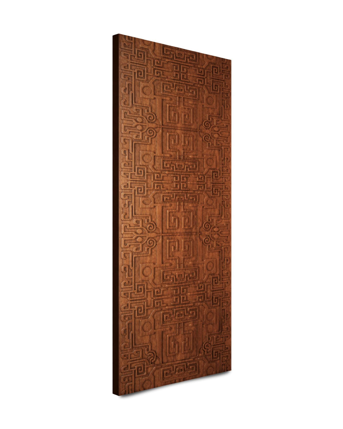 Solid Teak Wood Carved Door | Intricate Geometric Panel, Boho Rustic Home Decor