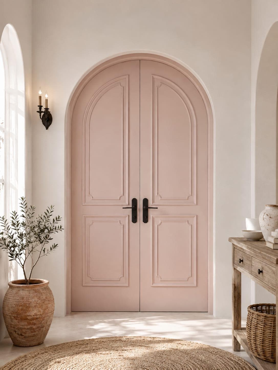 Custom Solid Teak Wood Double Door | Arched Entry | Handcrafted Raised Panel