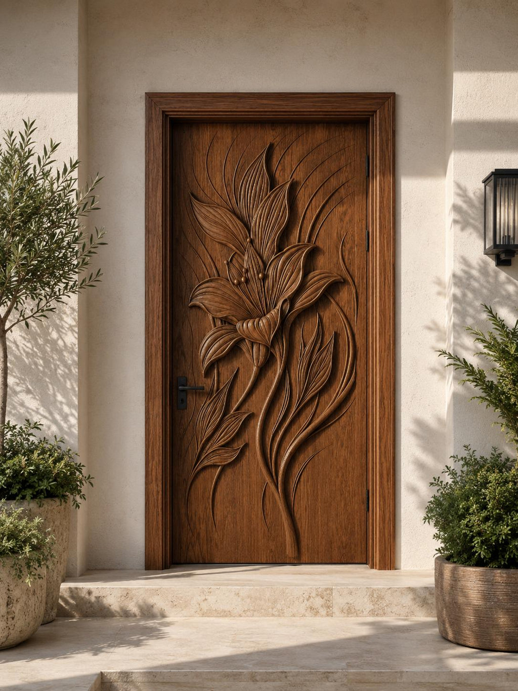 Hand Carved Solid Teak Wood Floral Door | Luxury Wooden Entry Door | Custom Main Entrance Door | Artisan Carved Door