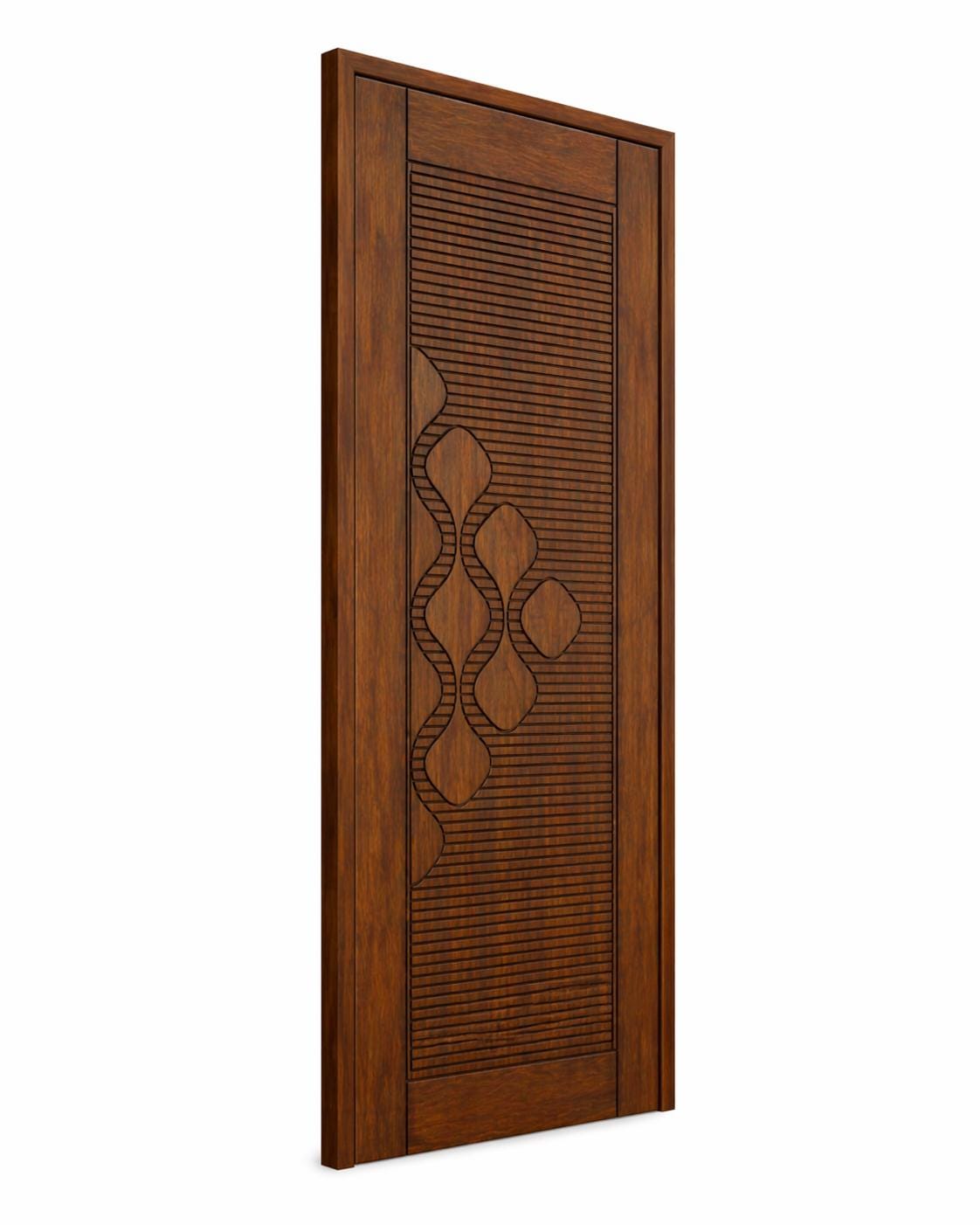 Solid Teak Wood Door | CNC Carved Wave Design, Walnut Finish, Custom Size