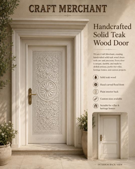 Luxury Solid Teak Wood Front Entry Door | Handmade Custom Exterior Door
