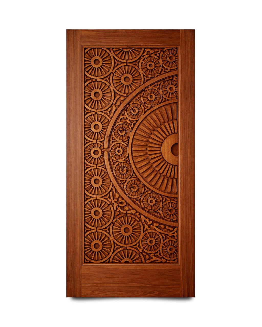 Solid Teak Wood Carved Door | CNC Wave Panel, Traditional Entryway Home Decor
