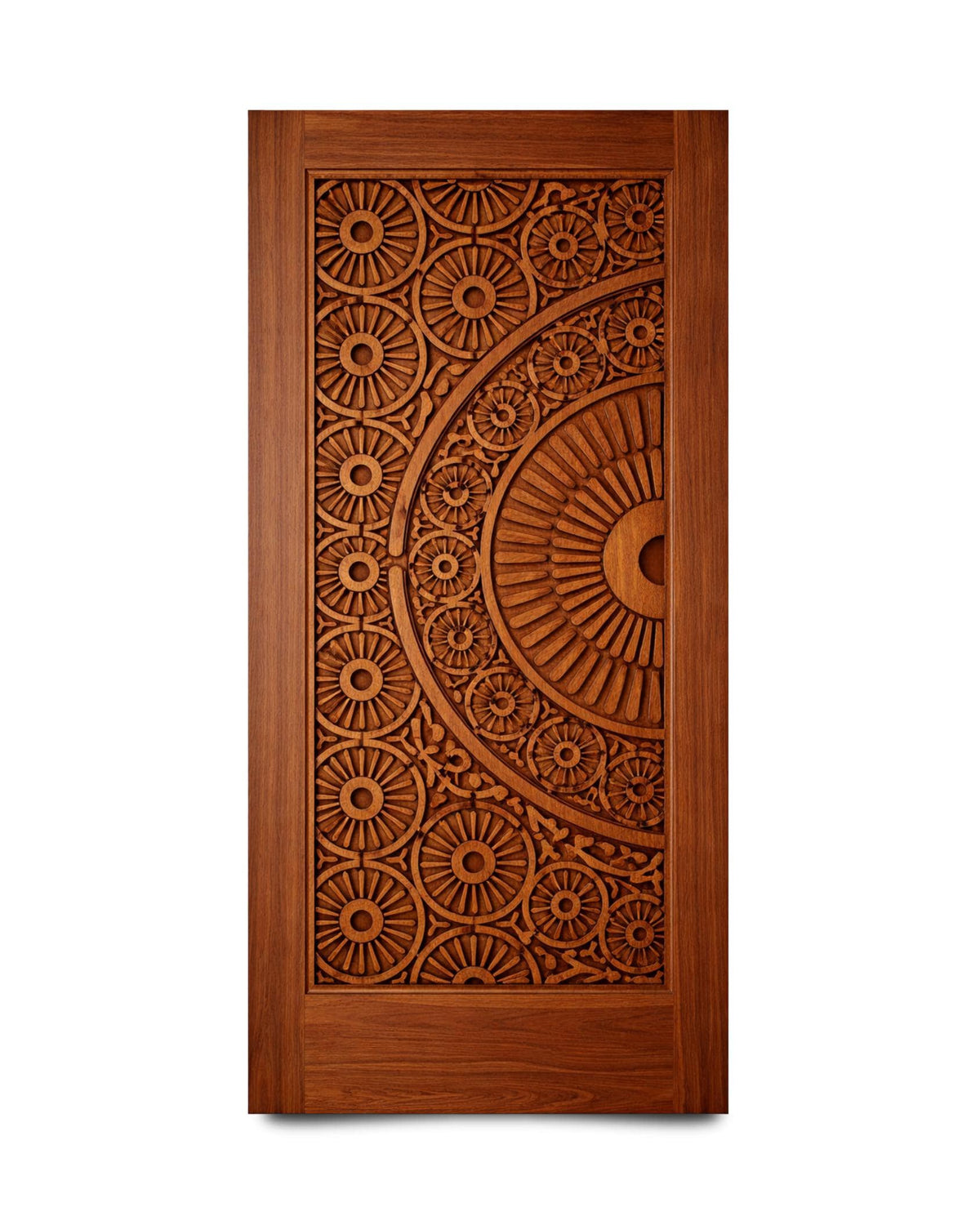 Solid Teak Wood Carved Door | CNC Wave Panel, Traditional Entryway Home Decor