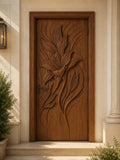 Hand Carved Solid Teak Wood Floral Door | Luxury Wooden Entry Door | Custom Main Entrance Door | Artisan Carved Door