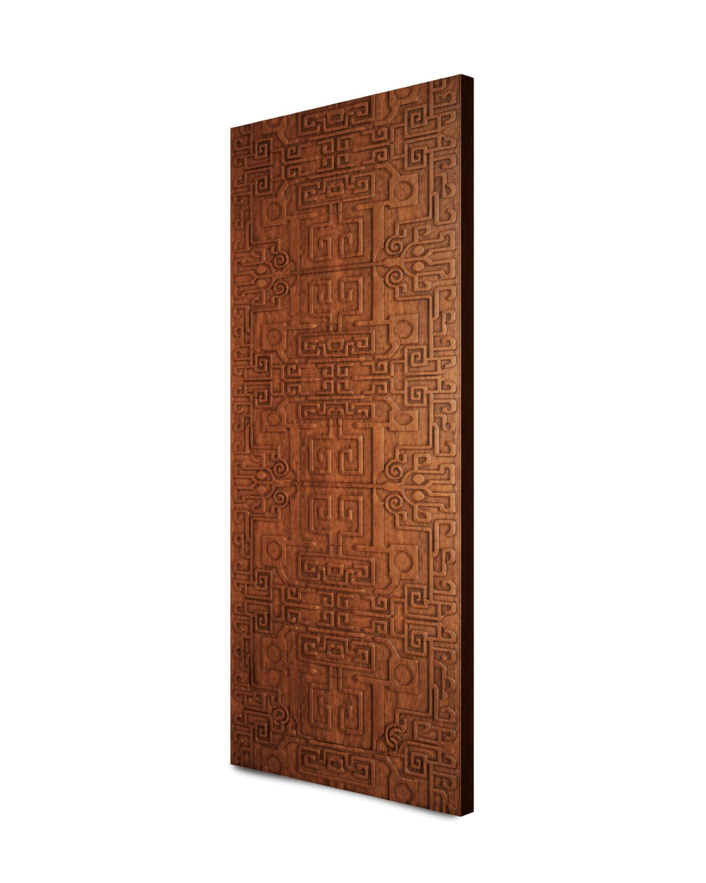 Solid Teak Wood Carved Door | Intricate Geometric Panel, Boho Rustic Home Decor