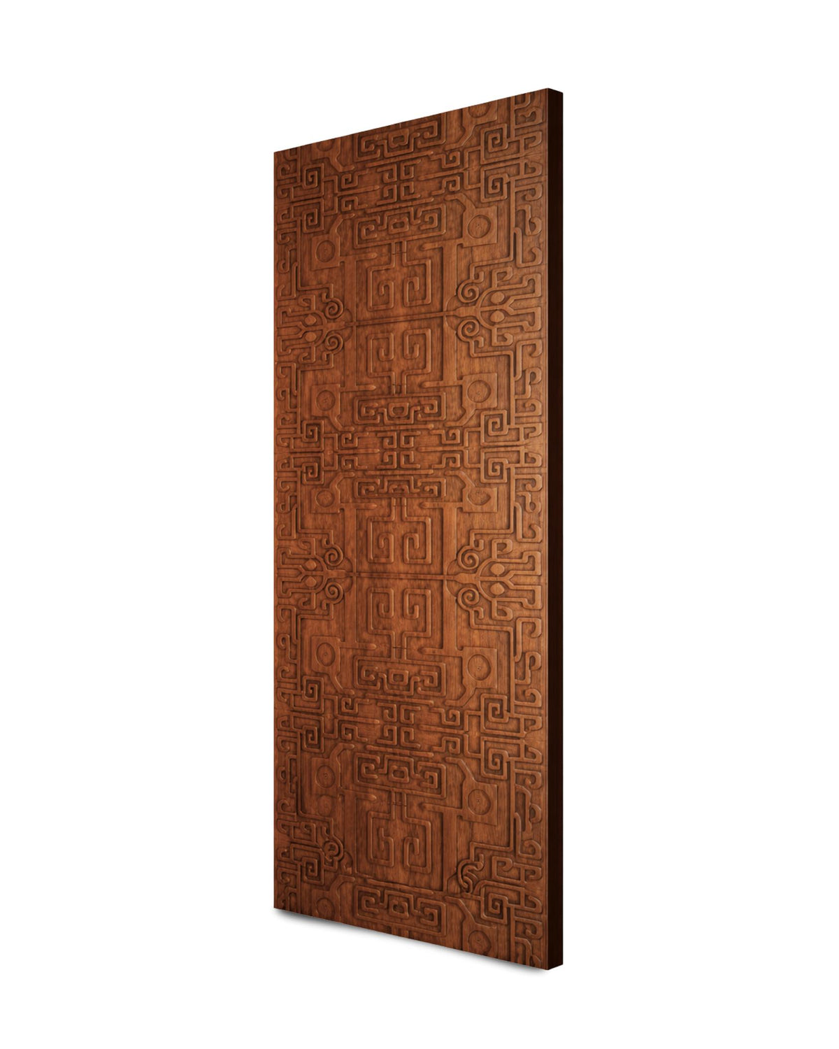 Solid Teak Wood Carved Door | Intricate Geometric Panel, Boho Rustic Home Decor
