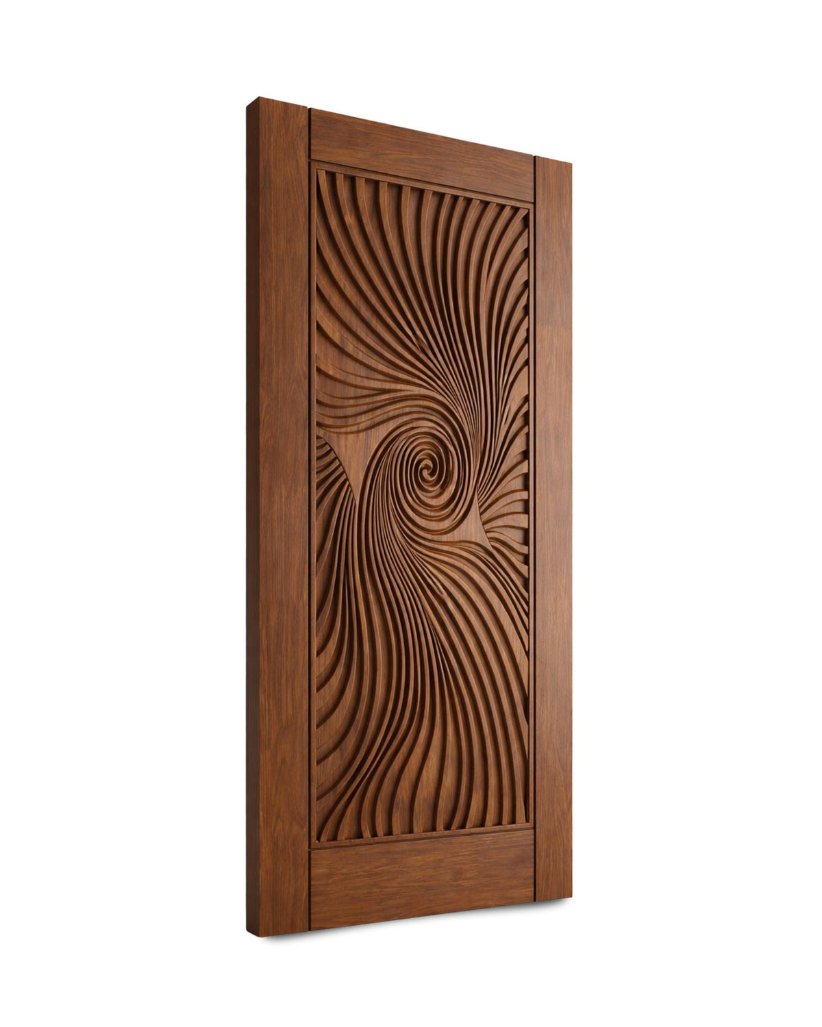Solid Teak Wood Door | CNC Carved Wave Design, Interior Entry Panel