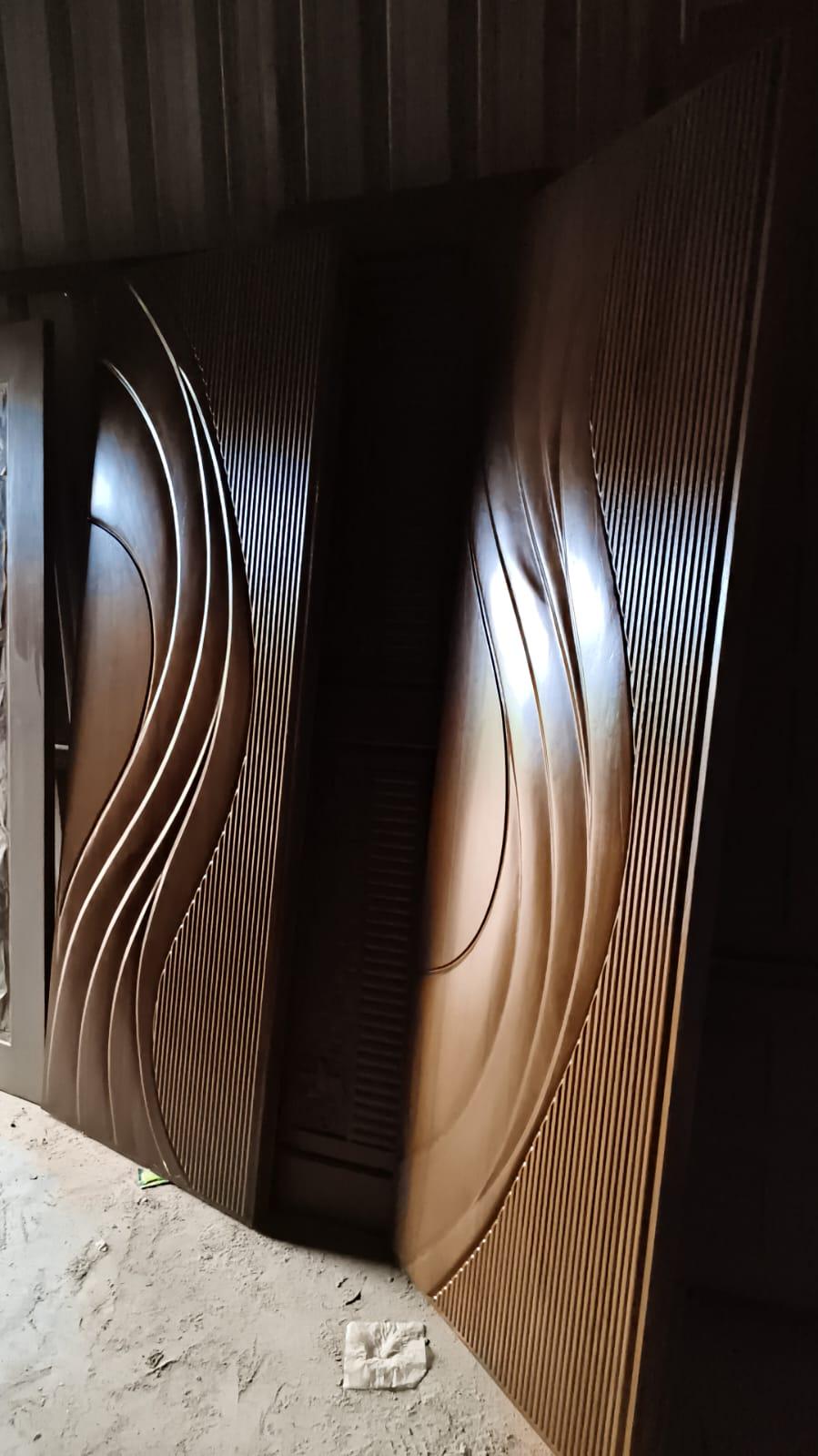 Solid Teak Wood Wave Door | CNC Carved Luxury Interior Entry Door