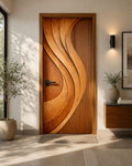 Solid Teak Wood Wave Door | CNC Carved Luxury Interior Entry Door