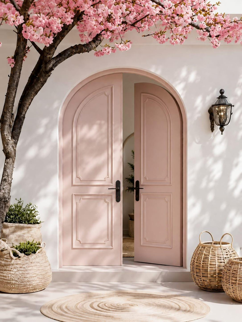Custom Solid Teak Wood Double Door | Arched Entry | Handcrafted Raised Panel