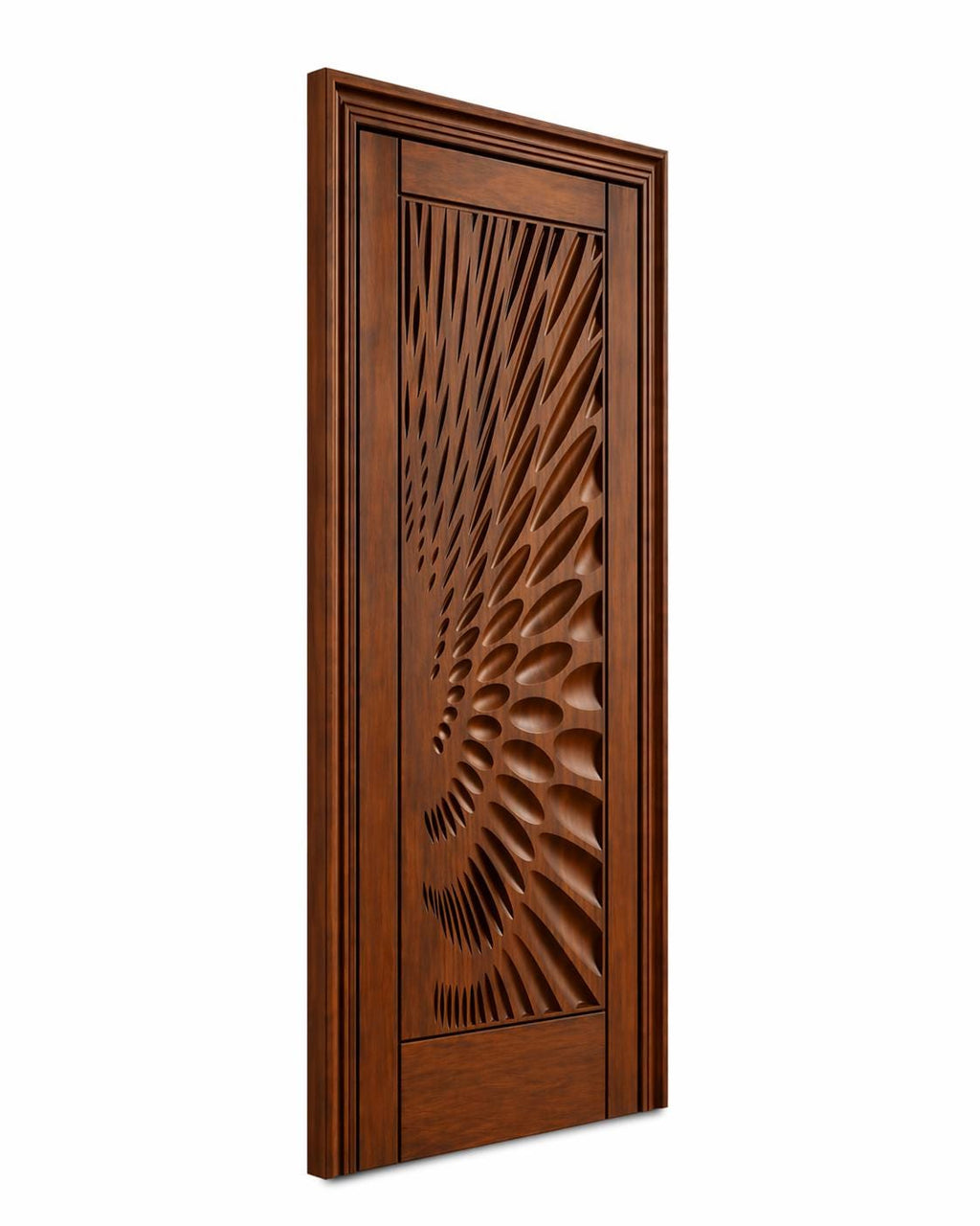 Solid Teak Wood Carved Door | CNC Wave Panel, Traditional Entryway Home Decor