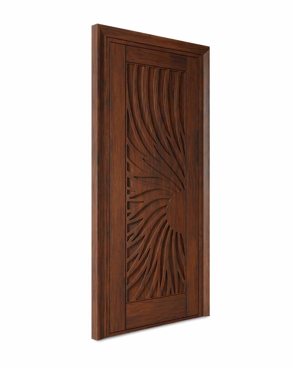 Solid Teak Wood Carved Door | CNC Wave Panel, Traditional Entryway Home Decor