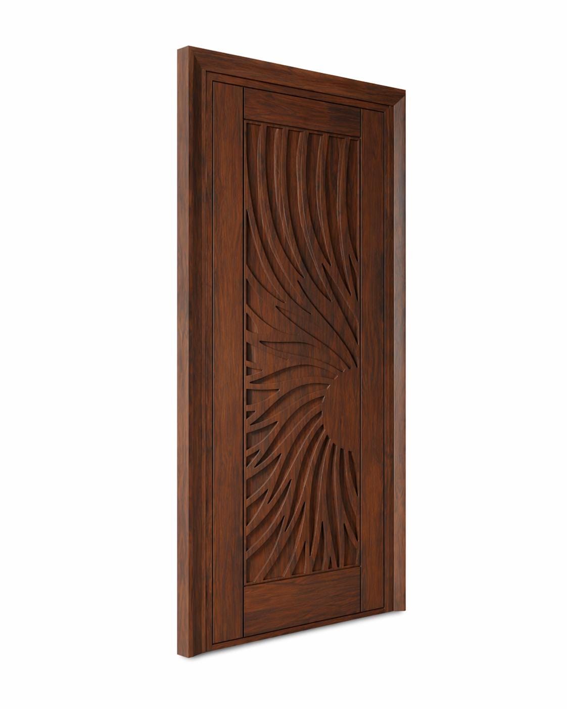 Solid Teak Wood Carved Door | CNC Wave Panel, Traditional Entryway Home Decor