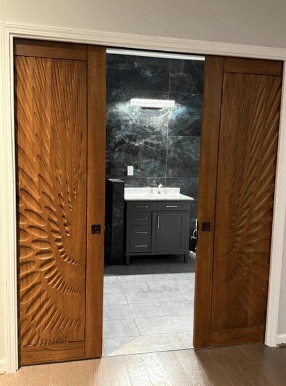 Solid Teak Wood Carved Door | CNC Wave Panel, Traditional Entryway Home Decor