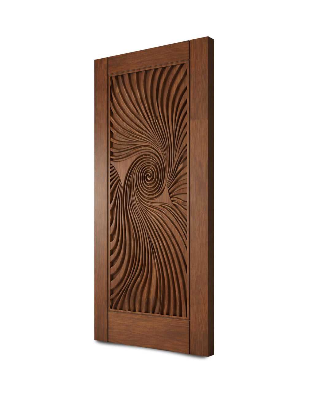 Solid Teak Wood Door | CNC Carved Wave Design, Interior Entry Panel
