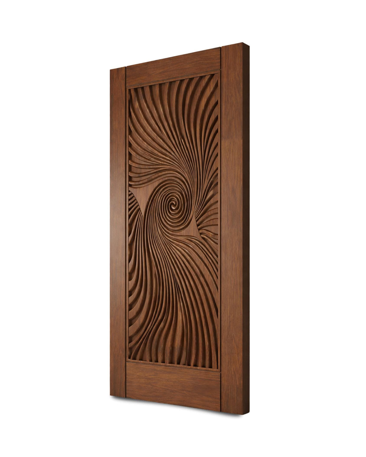 Solid Teak Wood Door | CNC Carved Wave Design, Interior Entry Panel