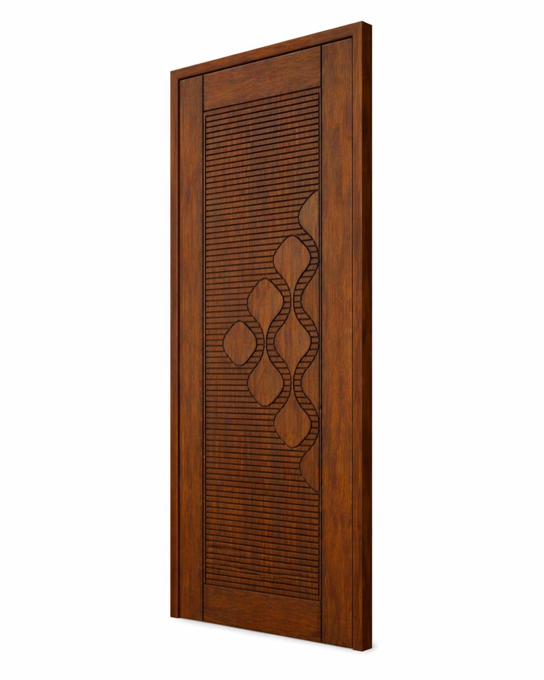 Solid Teak Wood Door | CNC Carved Wave Design, Walnut Finish, Custom Size