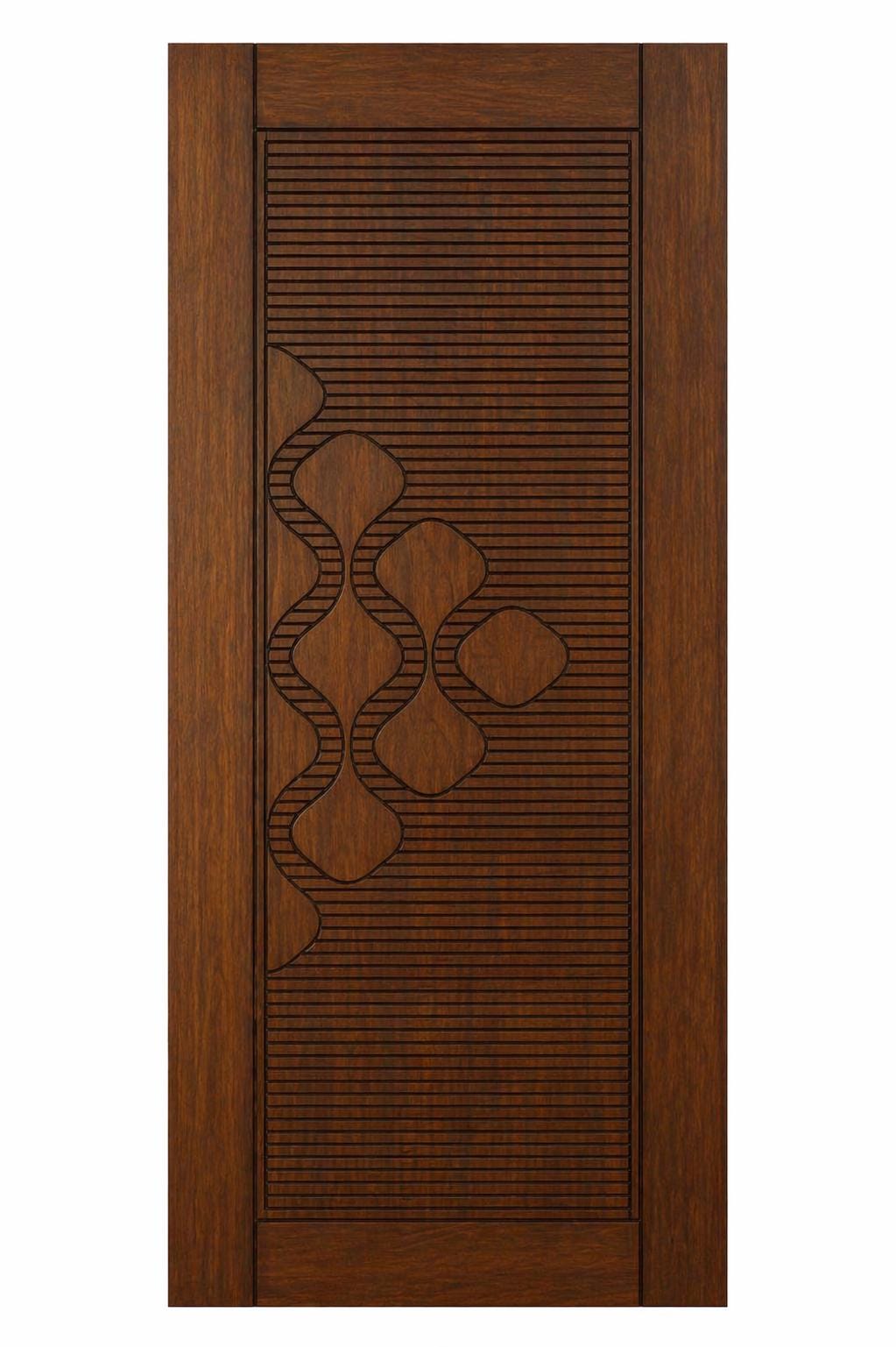 Solid Teak Wood Door | CNC Carved Wave Design, Walnut Finish, Custom Size