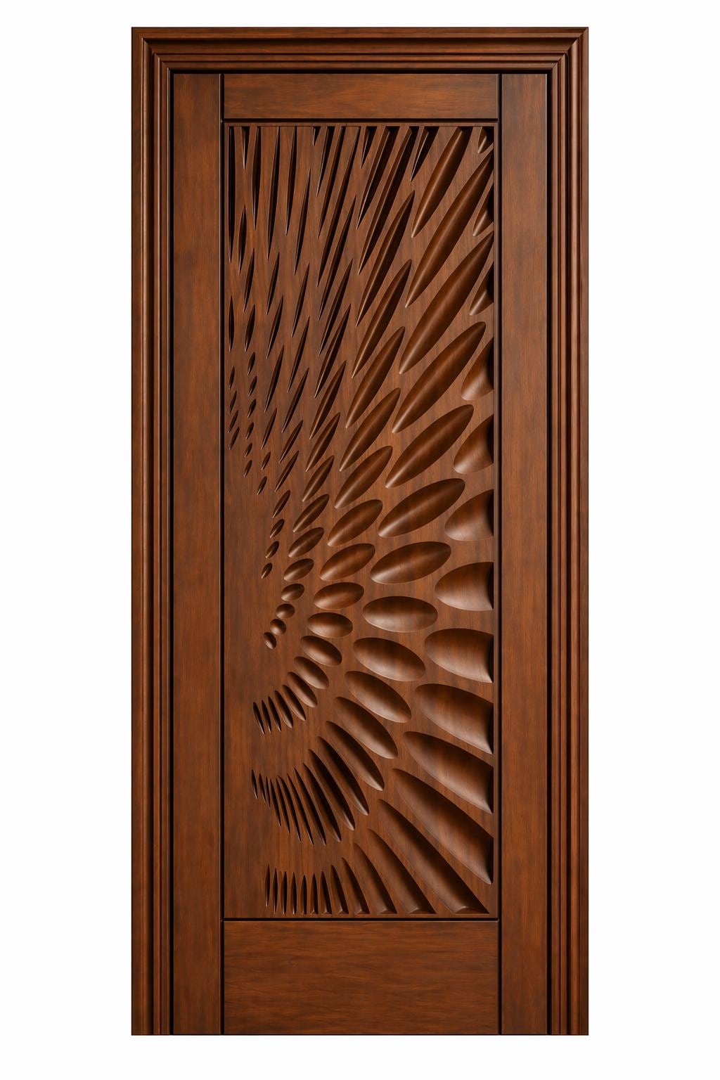 Solid Teak Wood Carved Door | CNC Wave Panel, Traditional Entryway Home Decor
