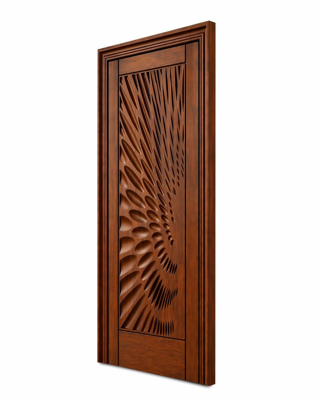Solid Teak Wood Carved Door | CNC Wave Panel, Traditional Entryway Home Decor
