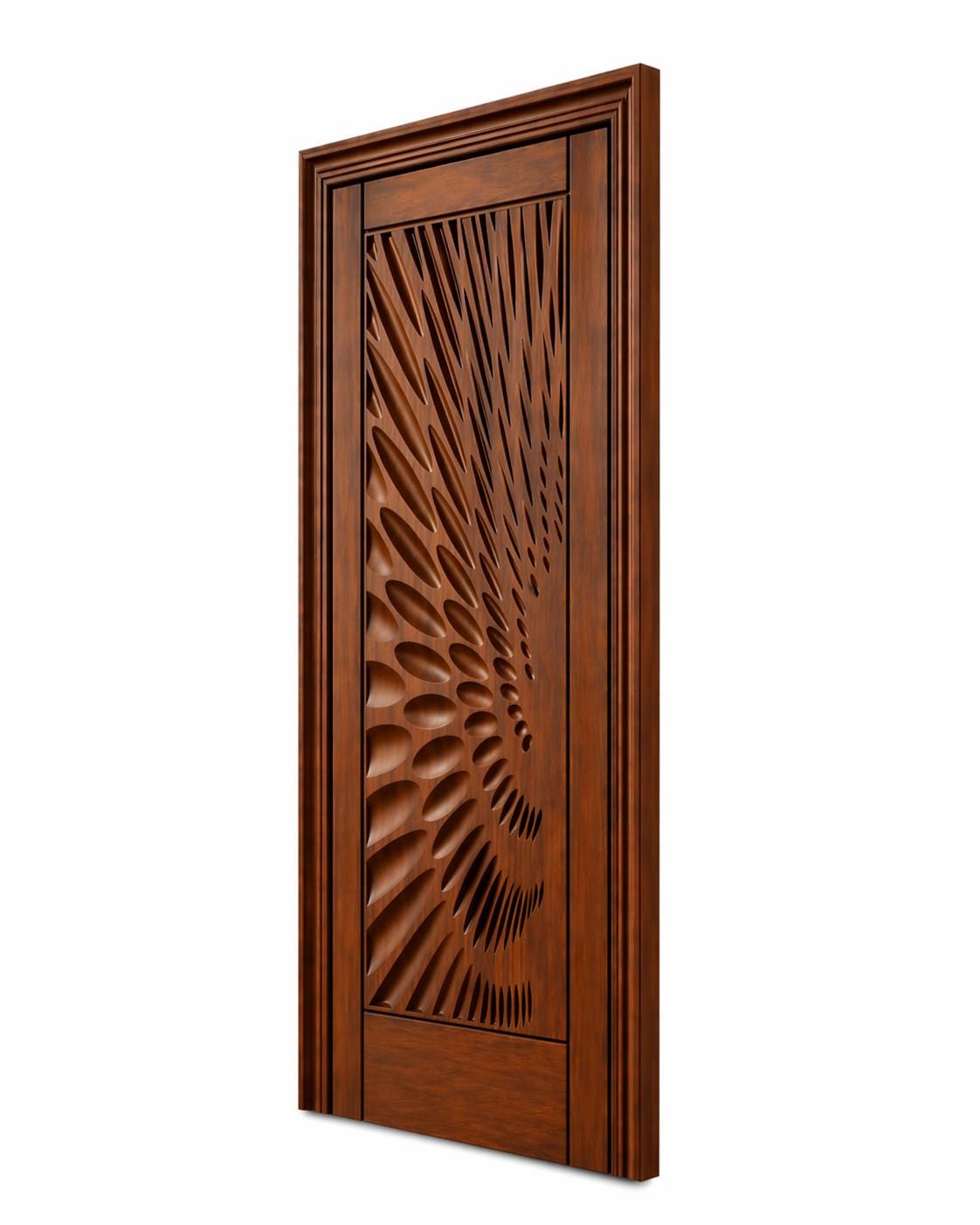 Solid Teak Wood Carved Door | CNC Wave Panel, Traditional Entryway Home Decor