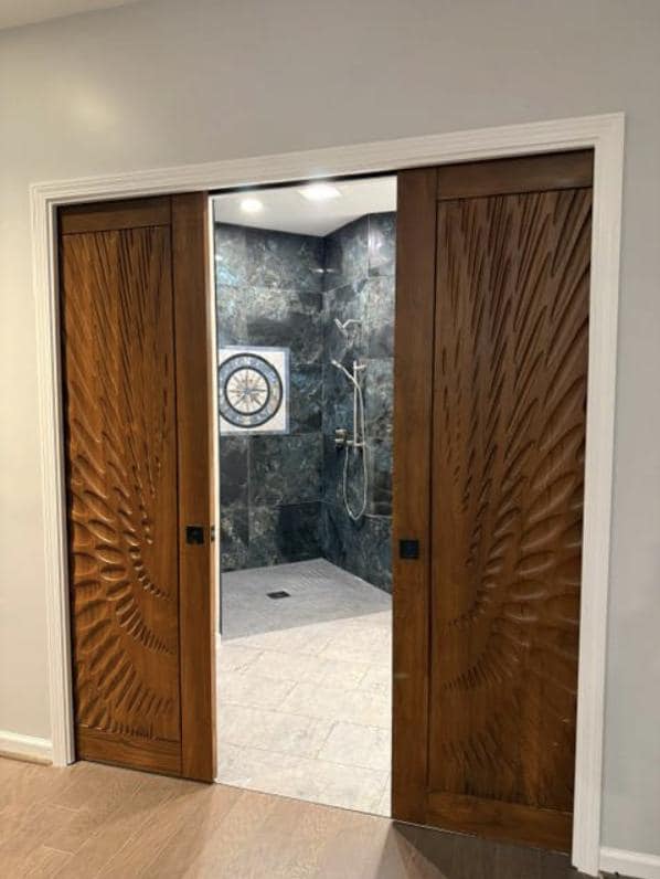 Solid Teak Wood Carved Door | CNC Wave Panel, Traditional Entryway Home Decor