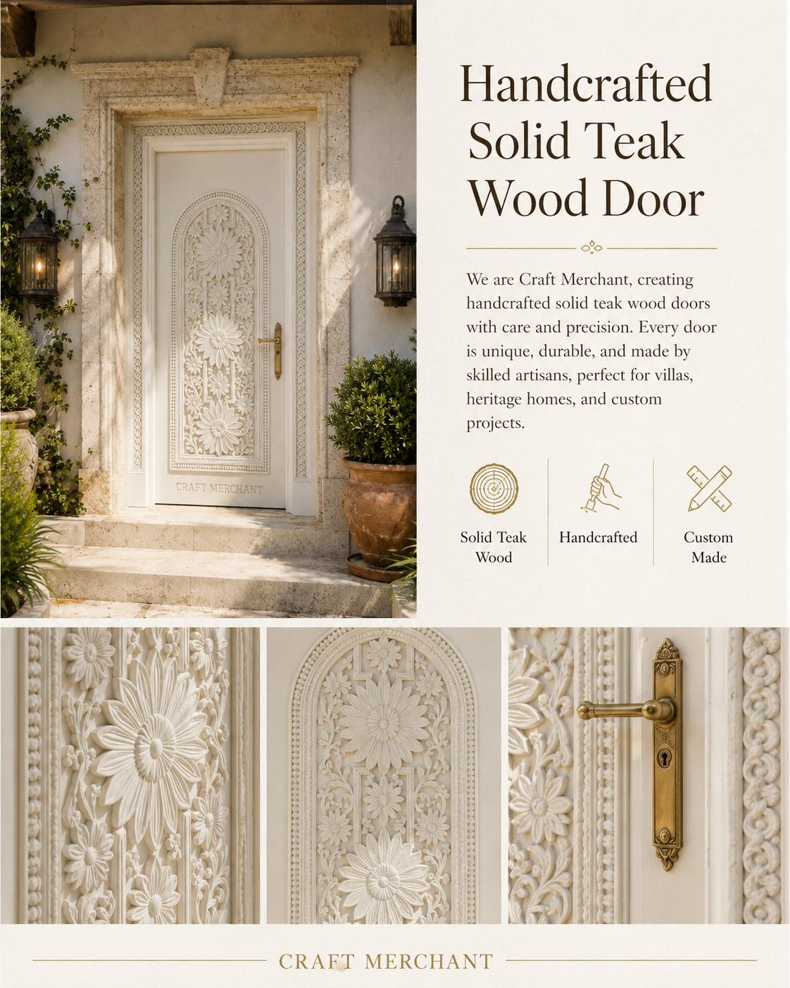 Luxury Solid Teak Wood Front Entry Door | Handmade Custom Exterior Door