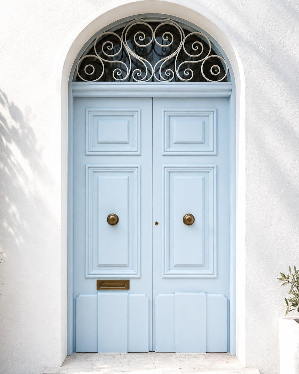 Custom Solid Wood Double Entry Door, Arched Transom Exterior Front Door