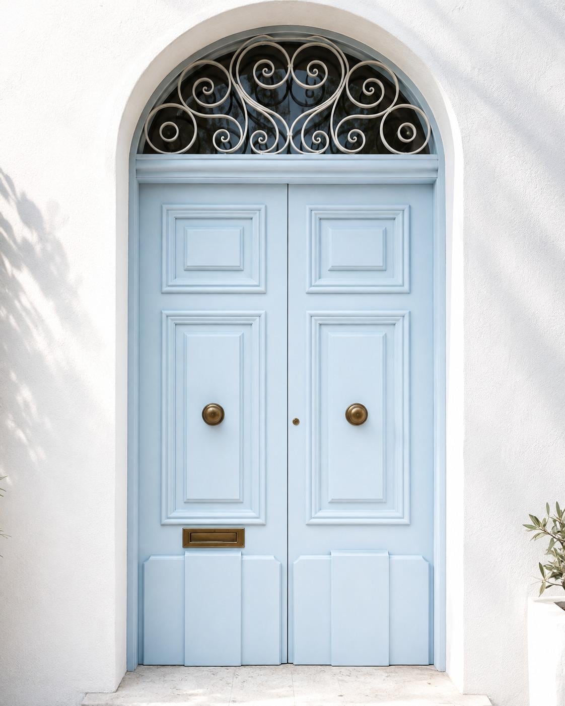 Custom Solid Wood Double Entry Door, Arched Transom Exterior Front Door