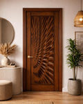 Solid Teak Wood Carved Door | CNC Wave Panel, Traditional Entryway Home Decor