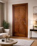 Solid Teak Wood Door | CNC Wave Design, Custom Size Entrance Door