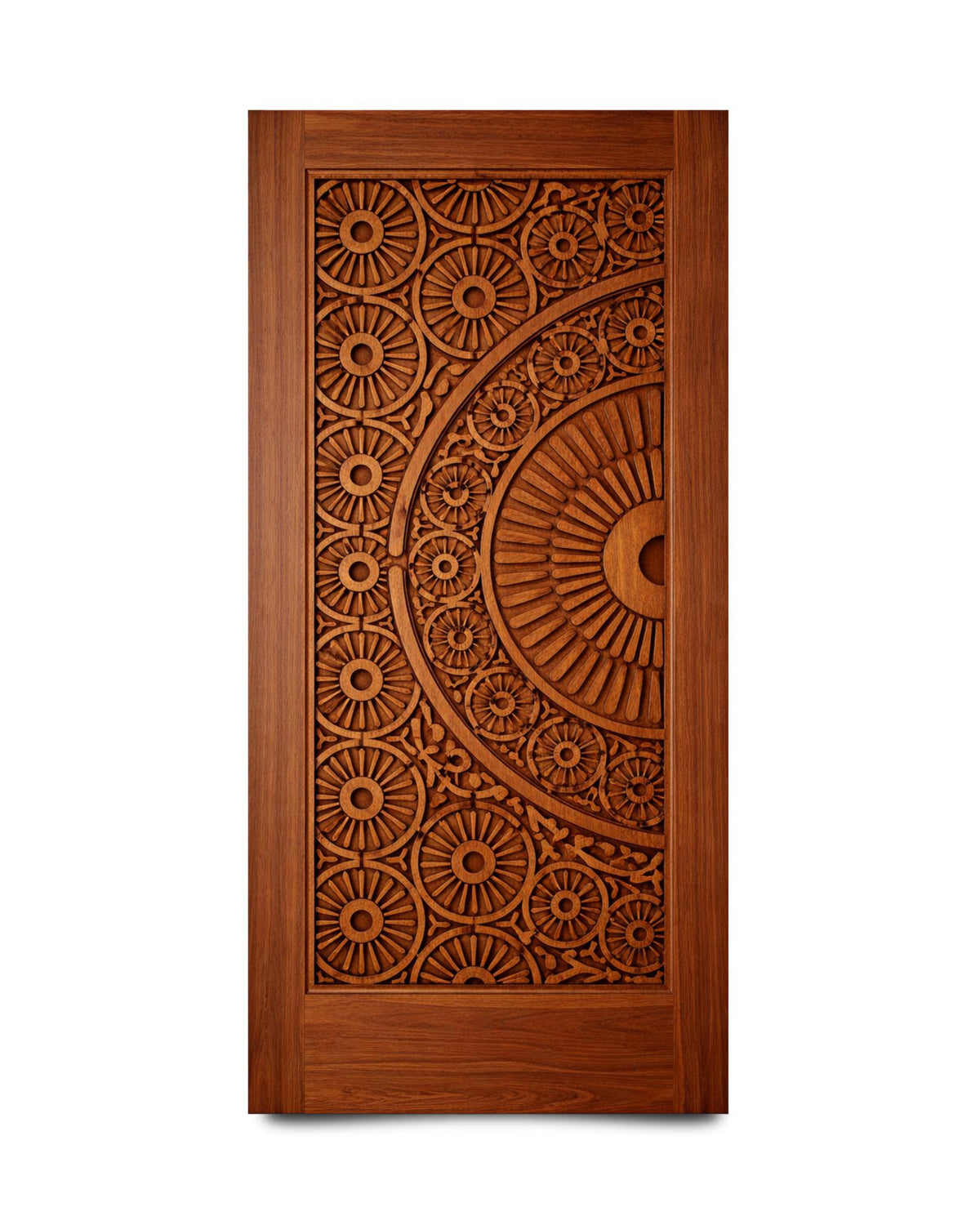 Solid Teak Wood Carved Door | CNC Wave Panel, Traditional Entryway Home Decor
