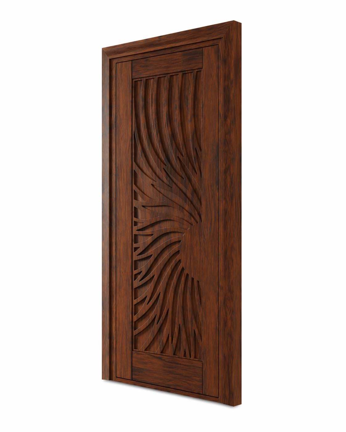 Solid Teak Wood Carved Door | CNC Wave Panel, Traditional Entryway Home Decor