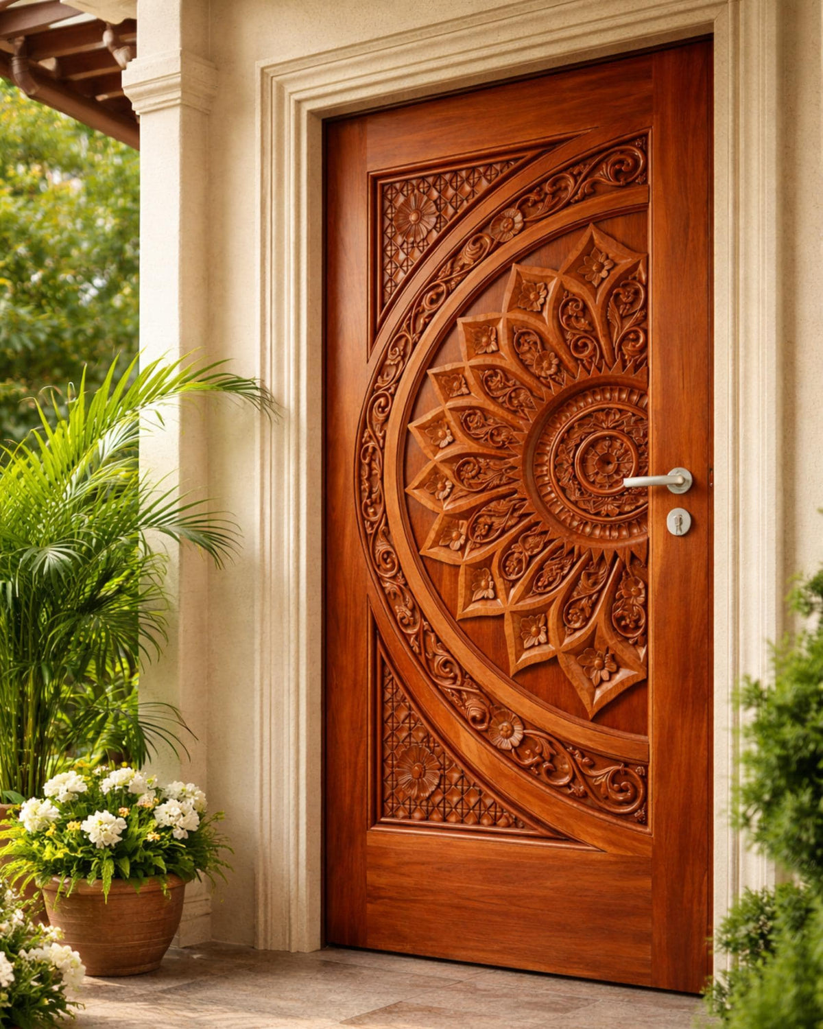 Carved Wooden Door | Mandala Floral Design | Boho Rustic Home Decor | Custom Wood Door