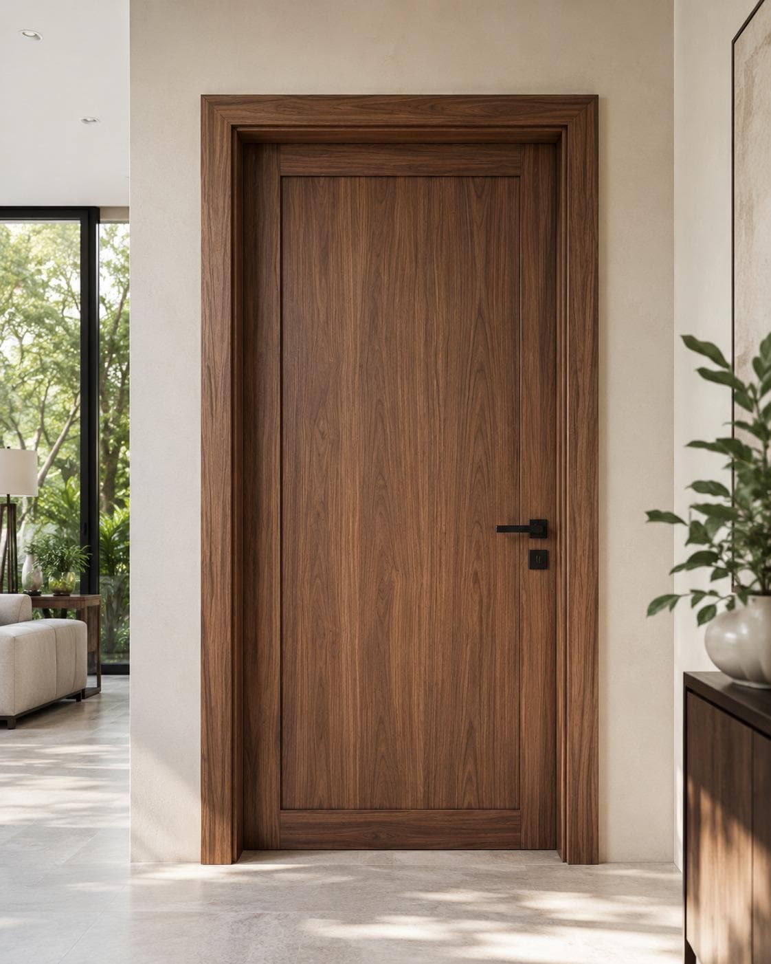 Solid Teak Wood Door | Hand Carved Tropical Leaf Exterior Entry Door