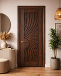 Solid Teak Wood Carved Door | CNC Wave Panel, Traditional Entryway Home Decor